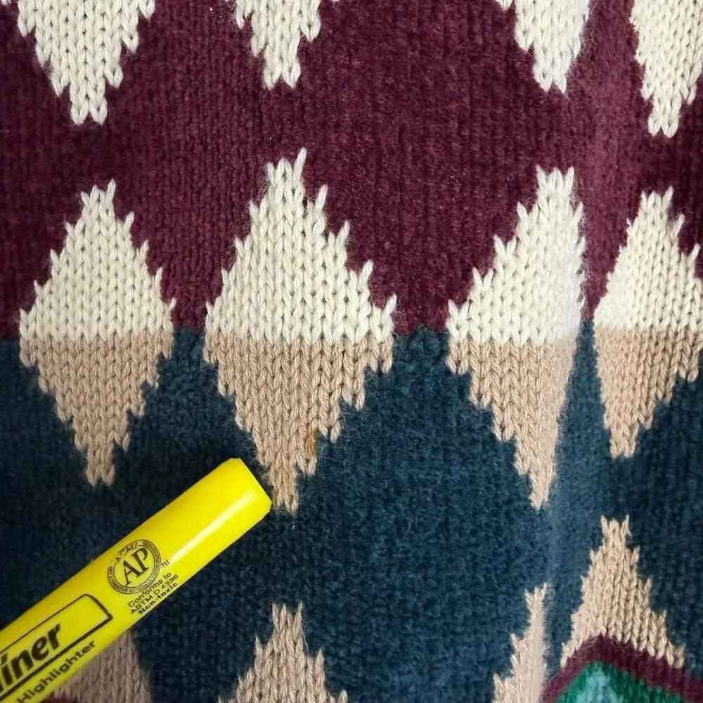 VTG 90s Saks Fifth Avenue 100% Cotton Geometric Grandpa Sweater Multicolor XL